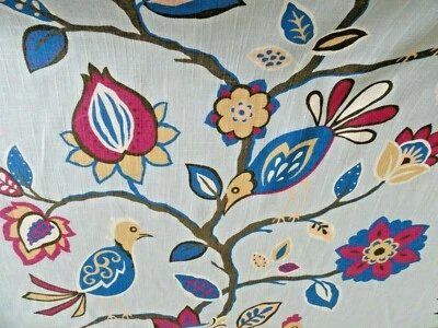 Tela de lino/rayón Tobi Fairley Meriweather de Duralee Birds Botanical 54" W azul Foto 1 de 4