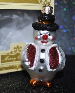 NEW Glass Blown Christmas Ornament SNOWMAN Red Jacket Poland - Imagen 1 de 2