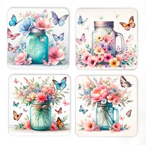 Colourful Butterflies Coasters Gift Set Birthday Gift Set Coaster Gift Set 4 - Picture 1 of 6