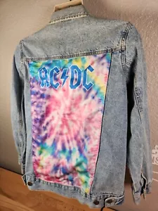 AC/DC Denim Jean Jacket Tie Dye Logo Back Size Small 2021 Life Group - Picture 1 of 14