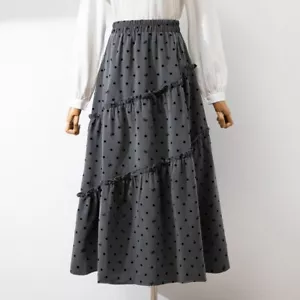 Women Casual Polka Dot Bow Skirt Elastic Waist A-line Midi Thick Party Skirt - Picture 1 of 11