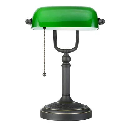 Green Glass Lamp Shade Banker Desk Lamp Table Lamp Pull Chain Switch AU Plug - image 1 of 4
