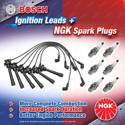 6 NGK Spark Plugs + Bosch Ignition Leads Kit for Mitsubishi Pajero NL NM NP LPG - image 1 of 2