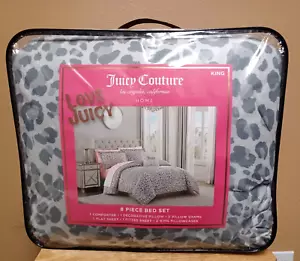 Juicy Couture Grigio Stampa Leopardata 8pz KING Set Letto Trapuntino, Federe, Lenzuola, Cuscino - Foto 1 di 5
