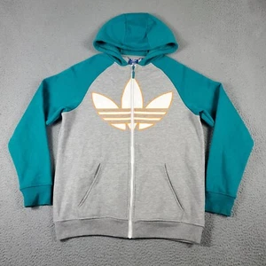Adidas Sweater Boys XL Gray Teal Full Zip Up Hoodie Sweatshirt Youth/Kids * - Picture 1 of 15