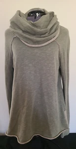 Womens FP Beach Top Blouse Tunic Shirt M/L Cowl Neck Long Sleeve Green Cotton - Picture 1 of 10