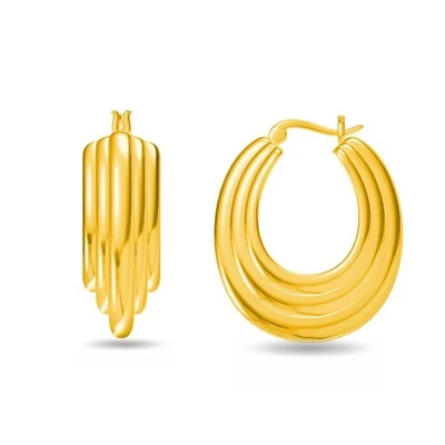 Pendientes de aro graduados enchapados en oro amarillo de 14K unisex para mujer Foto 1 de 4