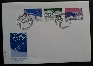1979 Liechtenstein Lake Placid Winter Olympics FDC ties 3 stamps cd Vaduz - Bild 1 von 2