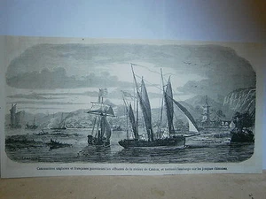 Gravure 19° Canonniére Anglaise et Française embargo Jonques Chinoises Canton - Imagen 1 de 1