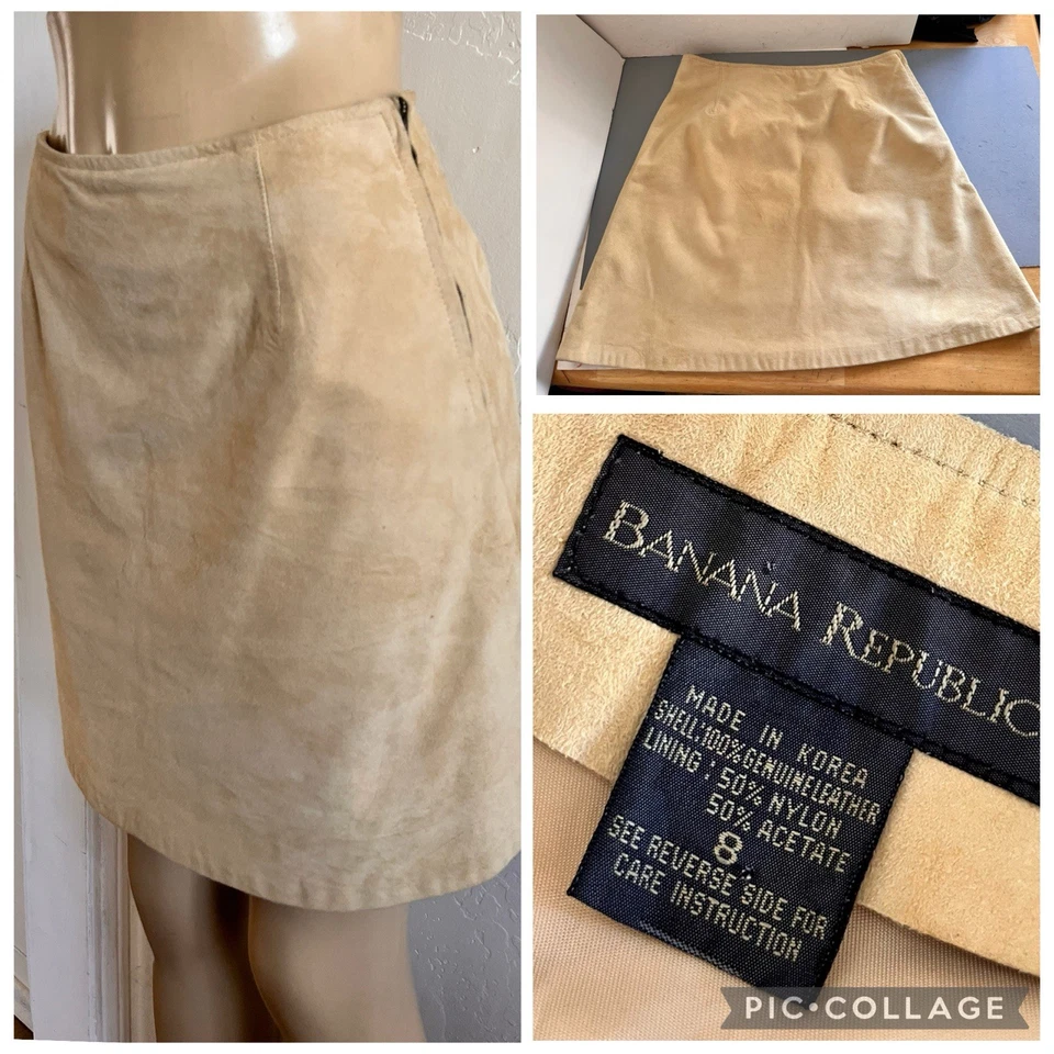 Falda hasta la rodilla ultra suave de gamuza tostada Banana Republic de colección de los 90 para mujer talla 8 Foto 1 de 4