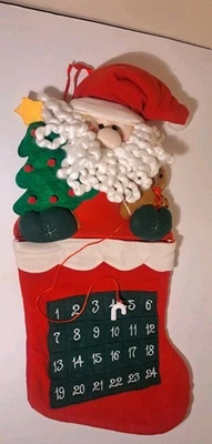 Santa Claus Christmas Advent Calendar  Stocking December Hanging Felt Wall Decor - Image 1 of 4