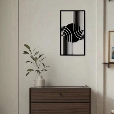 Abstract Black Geometric Metal Wall Art Modern Indoor Outdoor Metal Home Decor - Image 1 of 4