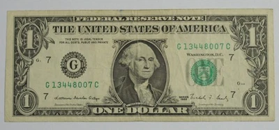 Billete de 1 dólar SN780 serie 1988 serie no. G13448007C Foto 1 de 2