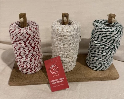 Martha Stewart Spools Holder 3 Chenille Ribbon Red Green White w/Gold New - Image 1 of 4