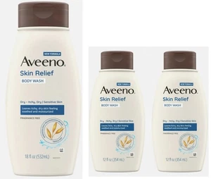3 Pack AVEENO Skin Relief Body Wash Fragrance Free 2 12 oz and 1, 18 oz Lot Of 3 - Picture 1 of 1