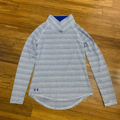 Camisa Top Atlética Under Armour Zinger Azul Blanco Rayas Cuello Simulado Manga Larga S Foto 1 de 4