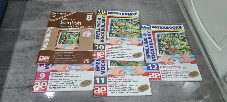 AE 11+ Spelling And Vocabulary Workbooks 8,9,10,11,12 Bundle - Image 1 of 1