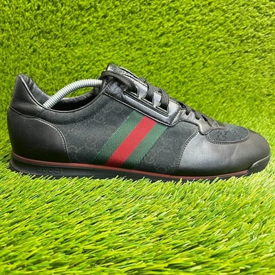 Gucci GG Guccissima Web Stripe Mens Size 11.5 Black Red Classic Shoes Sneakers - Image 1 of 4