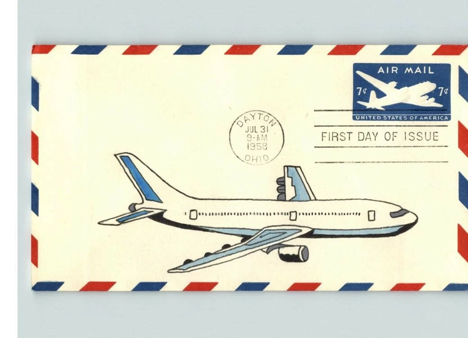 7 cent AIRMAIL Stamped envelope, Hand Painted, # 1 of 1 made, DAYTON, OHIO - Image 1 of 1