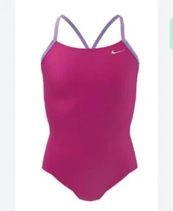 Nike Swim Girl's Solid Racerback One Piece Pink 12-13 YRS Swimsuit  - Picture 1 of 3