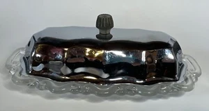 Vintage Butter Dish Glass Bottom Stainless Lid Metal Top - Picture 1 of 7