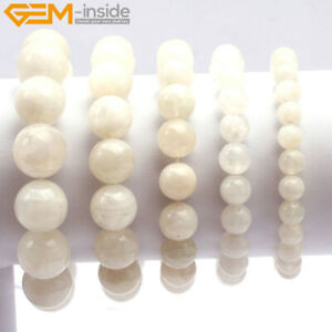 String Genuine White Moonstone Round Beads Stretch Bracelet Women Jewery 7.5''