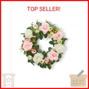 Adeeing Spring Wreaths for Front Door, 15.7" Artificial Rose Peony Flower Wreath - Picture 1 of 2