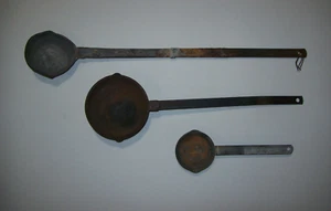 Lote de 3 cucharones de fundición de metal de herrero vintage - Imagen 1 de 24