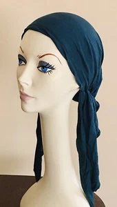 Neu mit Etikett! Lemon Helens Mützen vorgebundener Schal türkisblau • tolle Kopfbedeckung für Chemo - Bild 1 von 2