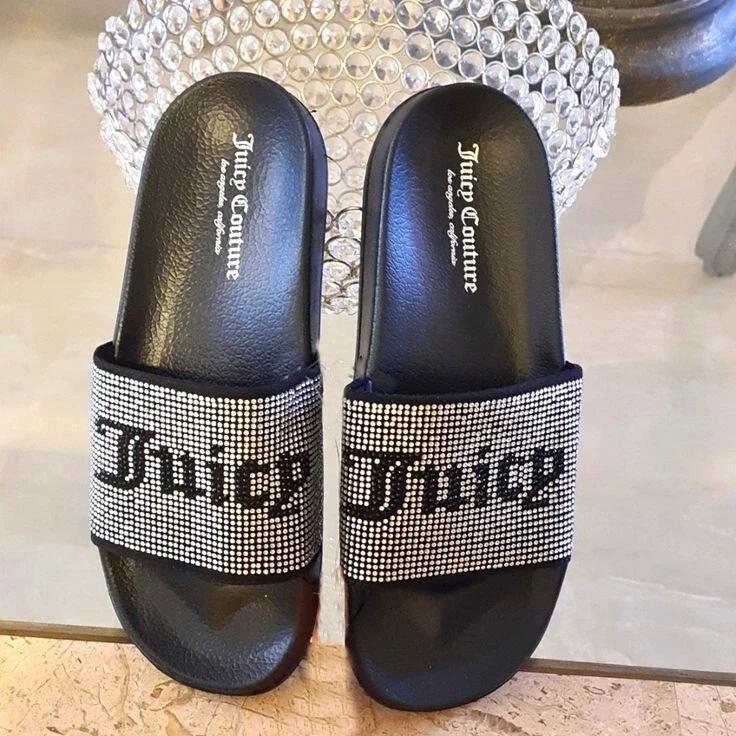 NEW Juicy Couture Women Sz 9 Wander Silver Bling Rubber Slide Pool Sandals NWOT - Image 1 of 4