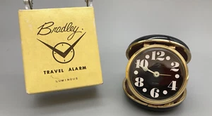 Alarma de viaje Bradley vintage cuerda esfera luminosa cara negra blanca Japón años 70 - Imagen 1 de 9