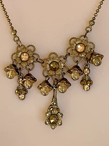 Michal Negrin * Beautiful Gold Swarovski & Bead Floral Necklace - Picture 1 of 10