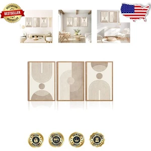 Elegant 3-Piece Wall Art Set - Beige and Brown Geometric Wall Decor 16"x24" - Picture 1 of 9