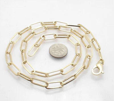 Moda Alargado Clip de Papel Cadena Collar Real Oro Amarillo 14K 14" a 46" Foto 1 de 4