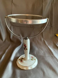 Free Standing Vintage Vanity Dual-Side Mirror Swivels Floral Porcelain Base/Stem - Picture 1 of 6