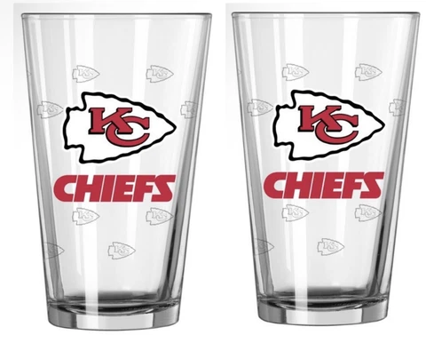 Kansas City Chief Etch Arrowhead Pint Glass Set OF 2 Super Bowl Party Bar Cover