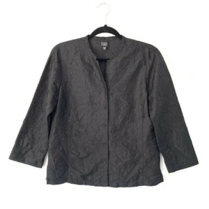 Eileen Fisher Size S Black Pressed Crinkle Textured Silk Kimono Jacket Blouse - Picture 1 of 5
