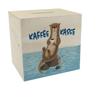 Kaffeekasse Spardose aus Holz mit niedlichem Otter - Bild 1 von 6