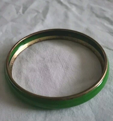 Vinyage Green Enamel Brass Bangle Bracelet Fashion Jewelry  - Image 1 of 4