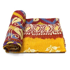 Vintage Quilt Indian Handmade Organic Cotton Recycled Bedding Blanket e - Picture 1 of 5