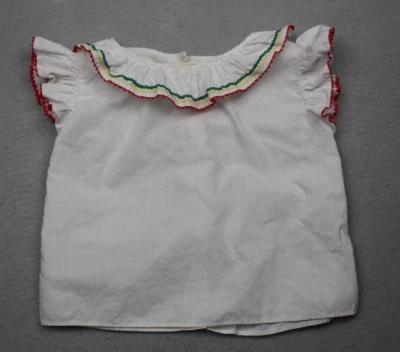 Vintage Shirt Childs Peasant Top Ruffles White Cotton with Colorful Trim 1930s - Image 1 of 4