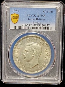 1937 GREAT BRITAIN SILVER CROWN PCGS AU58 Crown - Picture 1 of 3