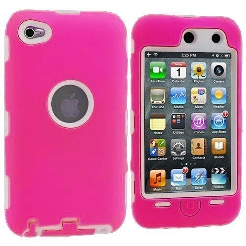 Dual Flex Hard Hybrid Gel Case for Apple iPod Touch 4th Gen - Hot Pink/White - Image 1 of 1