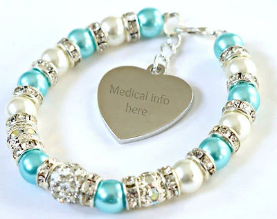 Graviertes personalisiertes handgefertigtes medizinisches Armband Diabetes Typ 1/Typ 2 alle Informationen