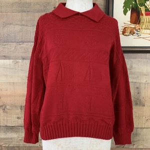 Vintage 80er Jahre Maritim Kragen Strick Pullover Acryl Pullover Gr. M/L - Bild 1 von 8