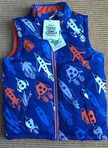 Hatley Reversible Vest Blue & Orange Retro Rockets Down Quilted sz 6 - Picture 1 of 11