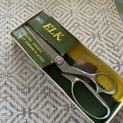 Vintage Elk Pinking Shears With Original Box Size 8" Chrome Plated Ball Bearing - Image 1 of 4