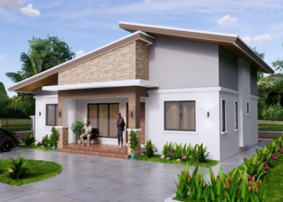 Plano de casa de 40x30 pies 12x9 metros con 3 camas 2 baños techo cobertizo (copia impresa A4) Foto 1 de 4