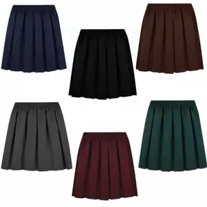 School Uniform Skirt Girls Back to School UK Box Pleated Round Elasticated Waist - Picture 1 of 20