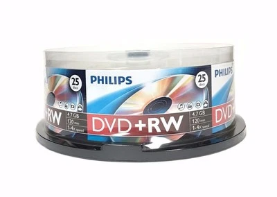 100 PHILIPS 4X DVD+RW DVDRW ReWritable Branded Logo 4.7GB Blank Disc 4x25pk  - Image 1 of 4